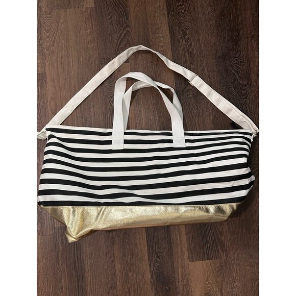Victorias Secret Signature Lg Striped Foil Weekender Getaway Duffle Bag Tote - Picture 2 of 9
